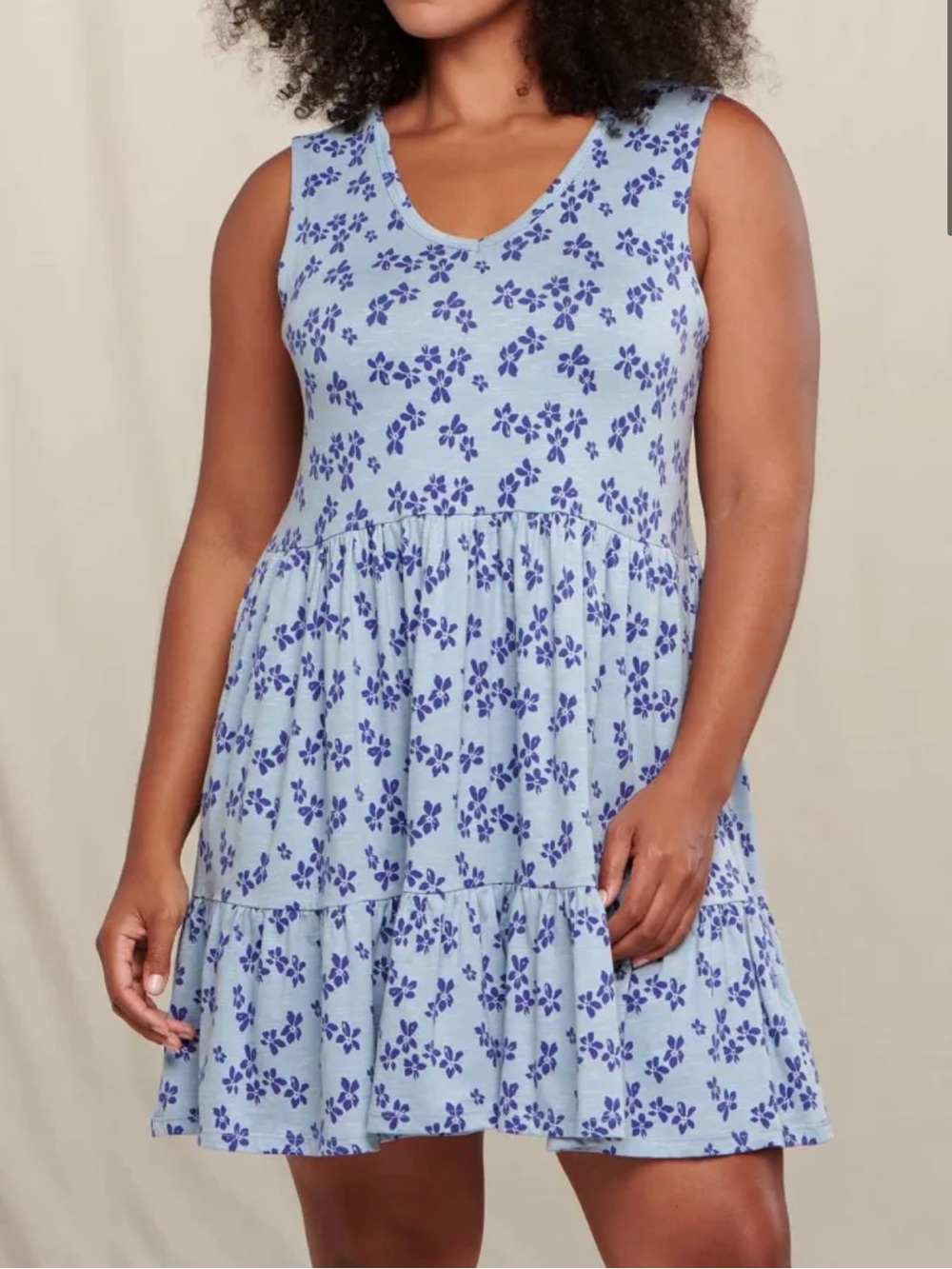 Toad&Co Marley Tiered Dress Small Blue Navy Floral Sleeveless Tencel Pockets